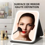 Miroir de maquillage LED à intensité variable, Design pliable et Portable avec écran tactile, lumière 3 couleurs, chargement USB en continu pour la mode et la beauté