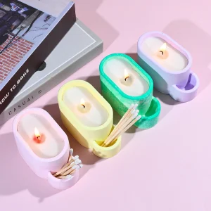 Tasse à bougie ovale avec boîte de rangement de correspondance, moules en ciment, béton, Silicone, organisateur de pot de fleurs, moule en résine époxy, moule en plâtre de gypse Tasse à bougie ovale avec boîte de rangement de correspondance, moules en ciment, béton, Silicone, organisateur de pot de fleurs, moule en résine époxy, moule en plâtre de gypse