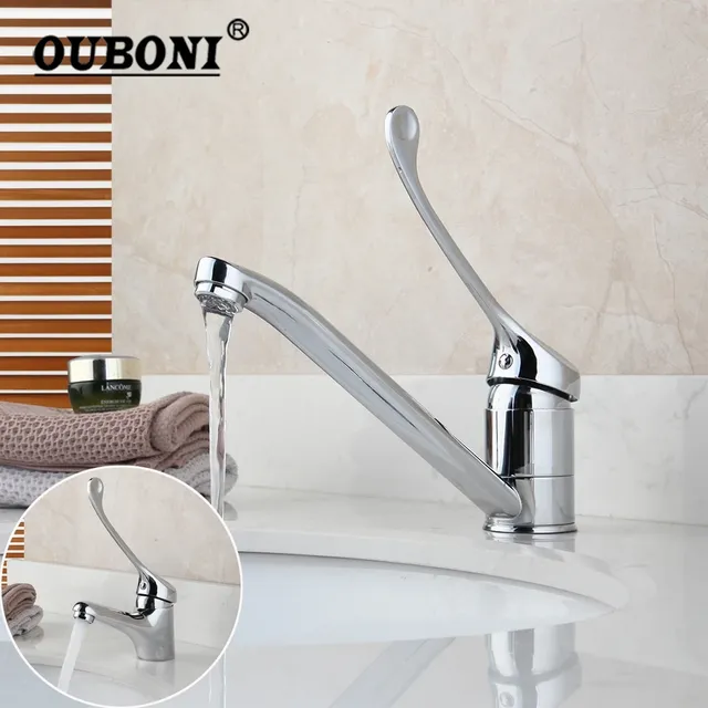 OUBONI robinet mitigeur de lavabo de salle de bains chromé – vue 2
