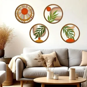Décorations murales bohème en bois, 4 pièces, Design creux suspendu pour salon, chambre à coucher, cour, pièces décoratives uniques