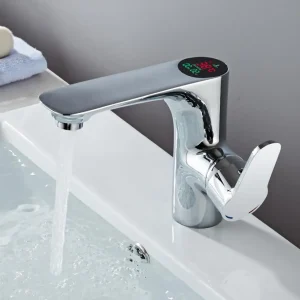 Robinet de lavabo de luxe pour Villa et hôtel, robinet numérique à LED, mélangeur de lavabo, laiton chromé, affichage de la température, robinet intelligent Robinet de lavabo de luxe pour Villa et hôtel, robinet numérique à LED, mélangeur de lavabo, laiton chromé, affichage de la température, robinet intelligent