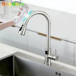 Robinets de cuisine tactiles numériques intelligents, robinet mitigeur d&rsquo;évier de cuisine chaud et froid en acier inoxydable, capteur brossé, robinet de cuisine tactile