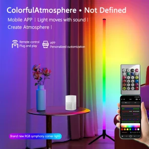 Lampadaire LED intelligent RGB, télécommande et contrôle par application, synchronisation de la musique, éclairage d’angle, lampe sur pied d’ambiance moderne pour salon et jeu Lampadaire LED intelligent RGB, télécommande et contrôle par application, synchronisation de la musique, éclairage d’angle, lampe sur pied d’ambiance moderne pour salon et jeu