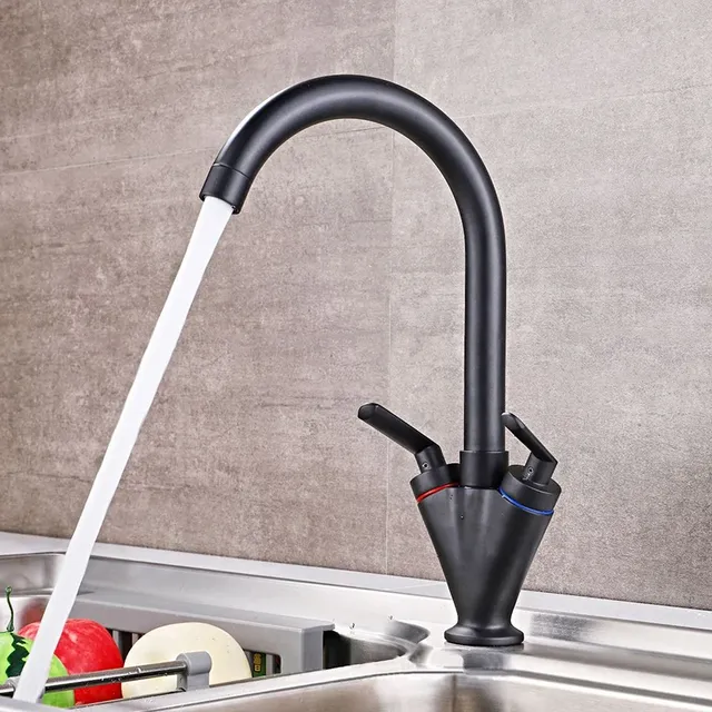Robinet d'évier de cuisine en laiton noir avec poignée… – vue 4