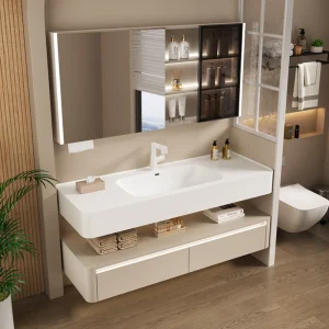 Armoires de salle de bains blanc clair, lavabo Simple, vanité Vintage, armoires de salle de bains, miroirs de rangement, meubles Mobiletto Bagno