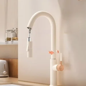 Robinet extractible en bois crème, tout en cuivre chaud et froid, robinet d’évier rotatif rétractable pour lavage des légumes de cuisine Robinet extractible en bois crème, tout en cuivre chaud et froid, robinet d’évier rotatif rétractable pour lavage des légumes de cuisine