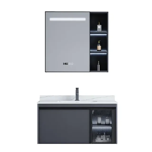 Meuble vasque mural contemporain anthracite mat… – vue 6