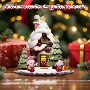 Maison de dessin animé de Noël décorative, assemblage de bricolage en bois ; Ornement peint pour enfant, cadeau du Nouvel An Maison de dessin animé de Noël décorative, assemblage de bricolage en bois ; Ornement peint pour enfant, cadeau du Nouvel An