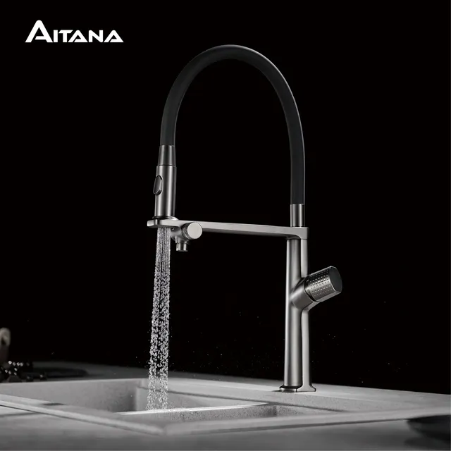 Robinet de cuisine de luxe en laiton gris pistolet