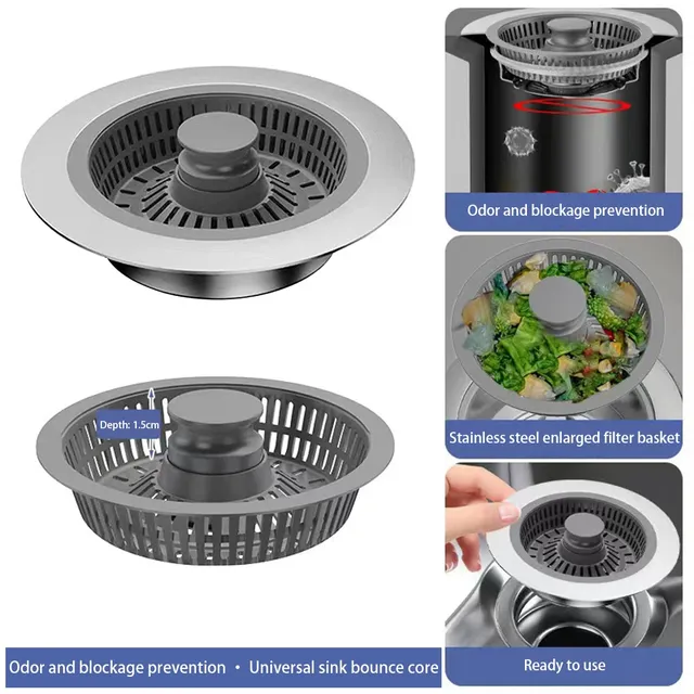 Bonde vidange évier crépine filtre inoxydable 304 brossé… – vue 2