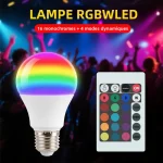 Ampoule LED multicolore RGBW, 16 couleurs, Base E27, 220V, éclairage domestique, intensité variable, 24 touches, télécommande, lumière néon d&rsquo;ambiance