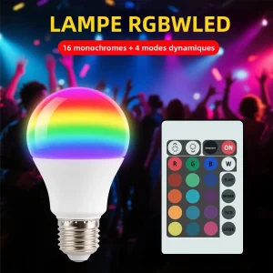 Ampoule LED multicolore RGBW, 16 couleurs, Base E27, 220V, éclairage domestique, intensité variable, 24 touches, télécommande, lumière néon d&rsquo;ambiance