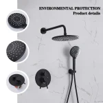 Système de douche dissimulé noir, cascade de pluie, salle de bains, ensemble de robinets de douche encastrés avec bec de baignoire