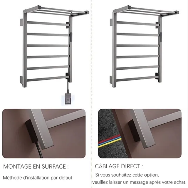 Sèche serviettes chauffant électrique mural inox design… – vue 6