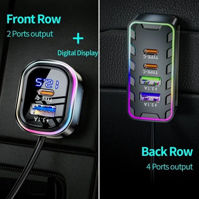 Chargeur voiture six ports avant arrière affichage… – vue 2