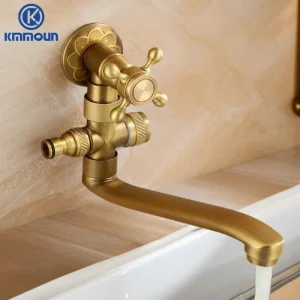 Robinet d&rsquo;extérieur Antique en laiton massif brossé, bec de robinet froid plus long, robinet de bain, douche, robinet de vadrouille froide simple Kmmoun