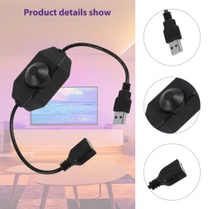 Joli de gradation LED pour bande lumineuse, bouton manuel, interface USB en continu, 1 canal, contrôleur de réglage de la luminosité, DC 5V, 3A, 15W Joli de gradation LED pour bande lumineuse, bouton manuel, interface USB en continu, 1 canal, contrôleur de réglage de la luminosité, DC 5V, 3A, 15W