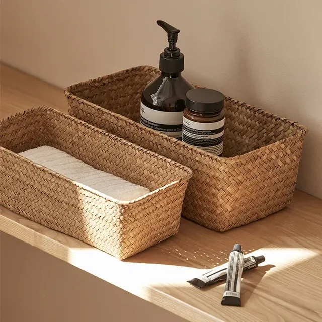 Panier rangement rectangulaire jonc mer tissé naturel… – vue 2