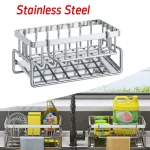 Égouttoir d&rsquo;évier de cuisine, organisateur en acier inoxydable, étagère d&rsquo;évier auto-drainante, porte-éponge à savon, torchon, panier filtrant