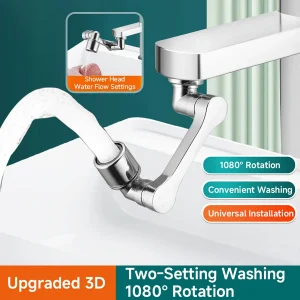 1080 °   Extension de robinet rotative, accessoire de pulvérisation de robinet, tête pivotante pour évier de salle de bains, adaptateur universel d&rsquo;extension de robinet de salle de bains