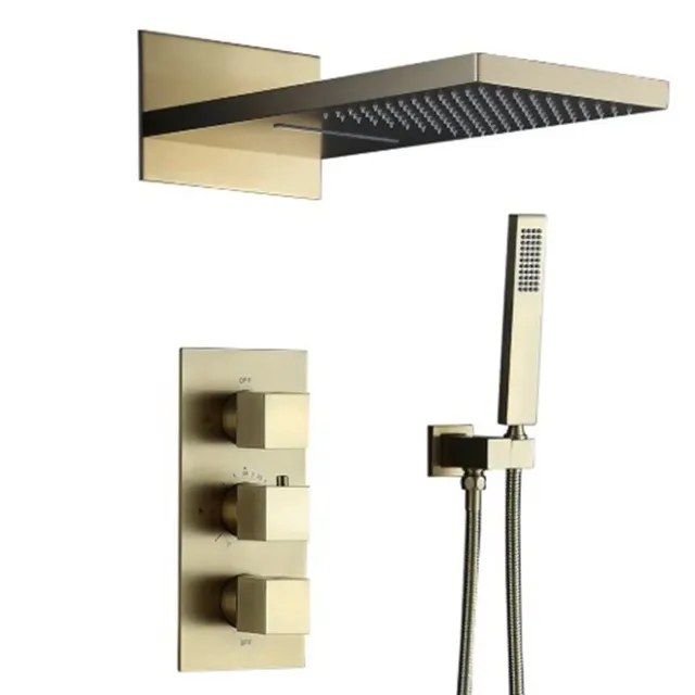 Ensemble douche thermostatique encastré mural doré… – vue 5