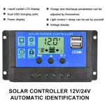 Contrôleur de Charge Solaire, Panneau Photovoltaïque Long Sotchi, Déchargeur de Charge, LCD existent, USB Touriste, Sortie 5V, 12V, 24V, 30A, 10A