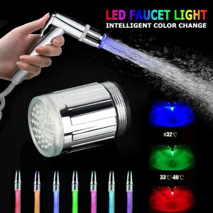 Robinet d&rsquo;eau à lumière Led, salle de bains, outils de cuisine, Gadgets sensibles, changement de 7 couleurs, robinet lumineux, robinet aérateur avec convertisseur