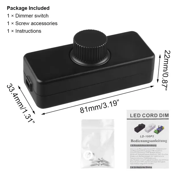 Variateur rotatif filaire compact plastique noir blanc… – vue 2