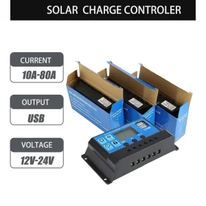 Contrôleur de panneau solaire 10A 20A 30A 60A, régulateur de Charge de batterie 12V/24V, 2 USB 10A ~ 100A, régulateur de chargeur de panneau de cellules photovoltaïques
