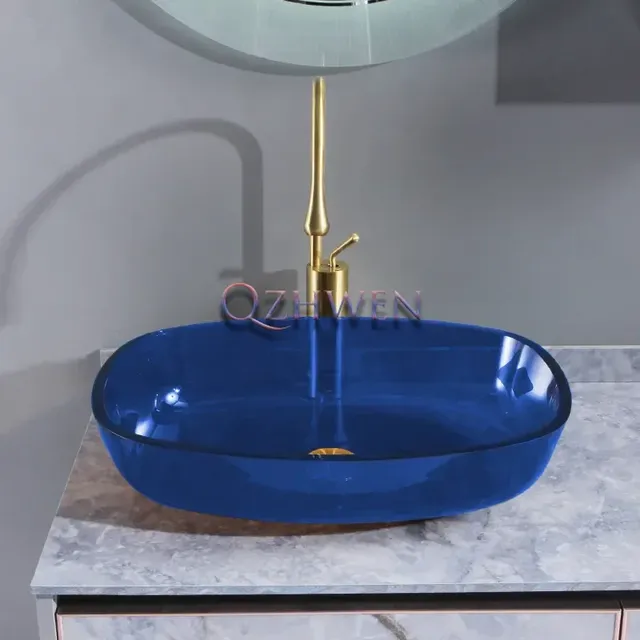 Lavabo de salle de bains bleu Transparent – vue 2