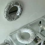 Miroir de forme ronde Ins, décoration murale créative suspendue pour salon et chambre à coucher, miroir de maquillage en coton, décoration murale semi-ronde