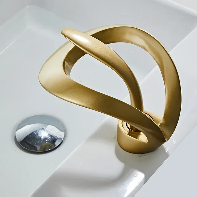 Robinet de lavabo de salle de bains doré/blanc – vue 3
