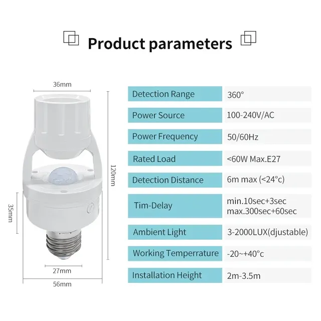 Capteur de mouvement intelligent 220V 110V E27 – vue 4