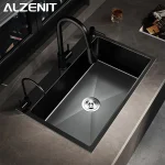 Évier de cuisine en acier inoxydable 304, ferme au-dessus du comptoir, lavabo simple noir avec Drainage de robinet gastronomique