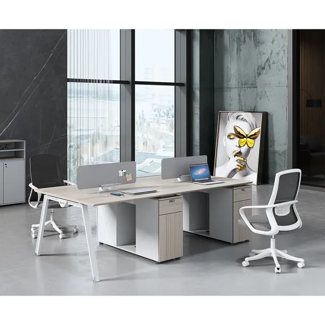 Bureau collectif blanc mat plateau mélamine E0 piétement… – vue 2