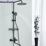 Colonne de douche murale ronde noire, ensemble de douche, bec long de 25cm, robinets de baignoire, douche à effet pluie, grue de centre commercial