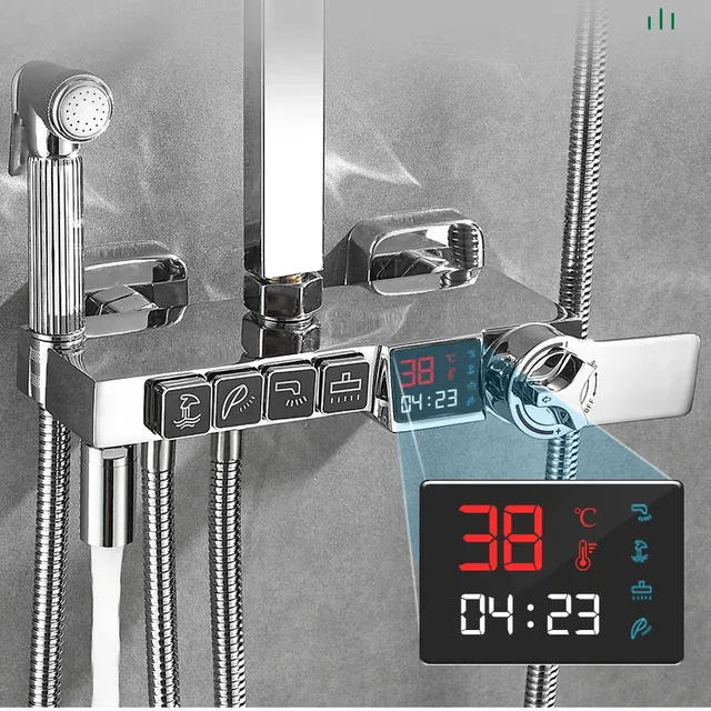 Colonne douche thermostatique chromée carrée grand… – vue 2