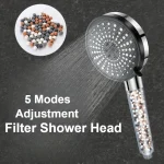 Pommeau de douche avec filtre de réglage de l&rsquo;eau à 5 vitesses, haute pression, Ion négatif, adoucissant l&rsquo;eau dure, accessoires de douche