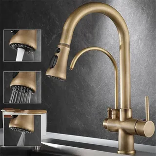 Robinet cuisine antique laiton massif mitigeur monobloc col cygne bec…