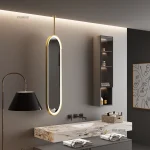 Miroir de salle de bain d&rsquo;hôtel haut de gamme, miroir de bain suspendu de styliste nordique, miroir de vanité suspendu ovale créatif de luxe léger pour chambre à coucher