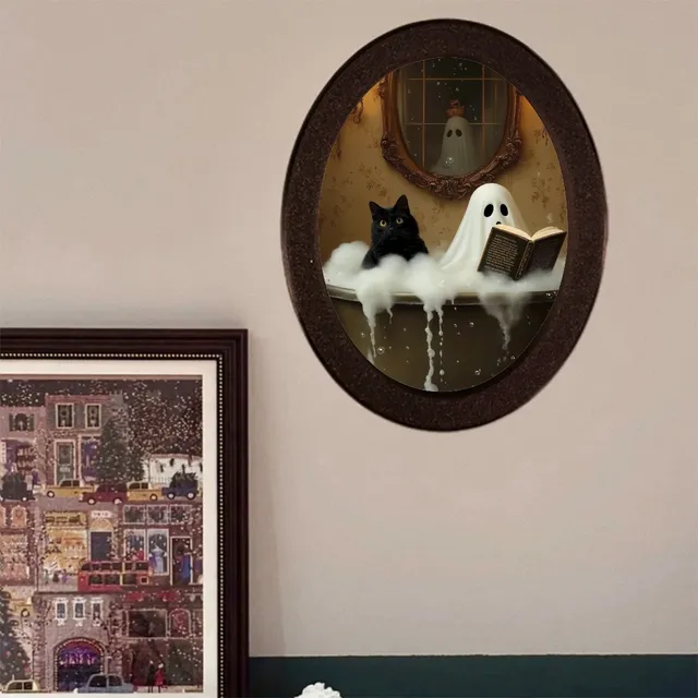 Décoration ovale sur le thème du fantôme et du chat noir… – vue 4