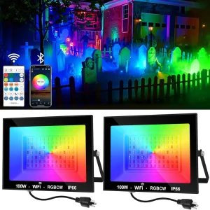 Projecteur LED RGB 100W, projecteur d’extérieur avec télécommande, projecteurs à couleur changeante, variable IP66, pour fête dans la cour Projecteur LED RGB 100W, projecteur d’extérieur avec télécommande, projecteurs à couleur changeante, variable IP66, pour fête dans la cour