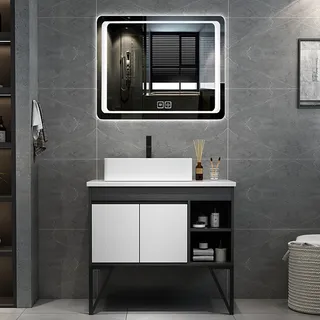 Meuble vasque contemporain minimaliste bois massif multicouche…