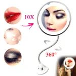Grand miroir de maquillage éclairé 10x, miroir de maquillage LED alimenté par batterie avec miroir grossissant à ventouse 360 °   Miroir de rotation