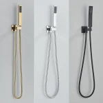 Pommeau de douche à main noir mat, tuyau de douche en acier inoxydable de 150cm, pomme de pulvérisation, accessoires de robinetterie murale