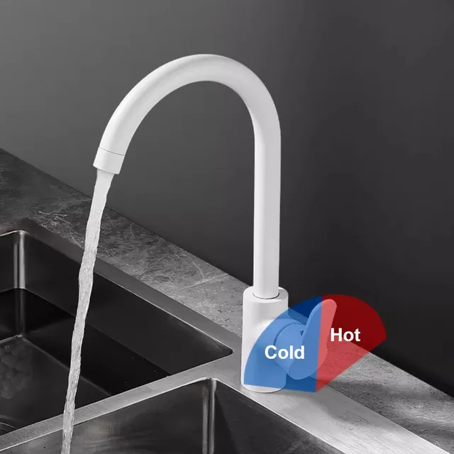 Robinet de cuisine blanc chaud et froid – vue 4