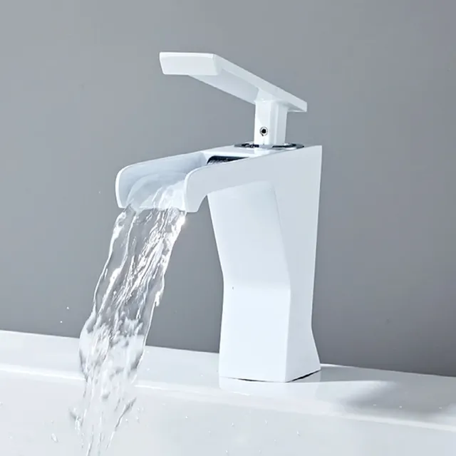 Stenoc robinet de lavabo cascade moderne en laiton blanc – vue 3