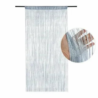 Rideau franges perlé métallisé argenté filaments polyester translucide…