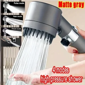 Pommeau de Douche Haute Pression avec Filtre, T-shirts d&rsquo;Eau, Spray Réglable à 4 Modes, Brosse de Énergie, Pluie, Accessoires pour la Maison