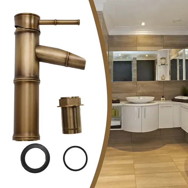 Robinet de lavabo en laiton Antique en forme de bambou – vue 3